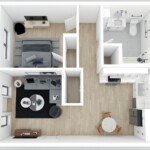 1BD, 1BA Unit with Balcony (Floor Plan A1-a)