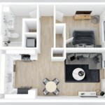 1BD, 1BA Unit with Balcony (Floor Plan A1)