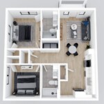 2BD, 2BA Unit with Balcony /Porch (Floor Plan B1)